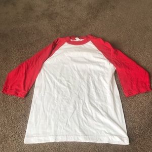 white and red sleeve baseball tee